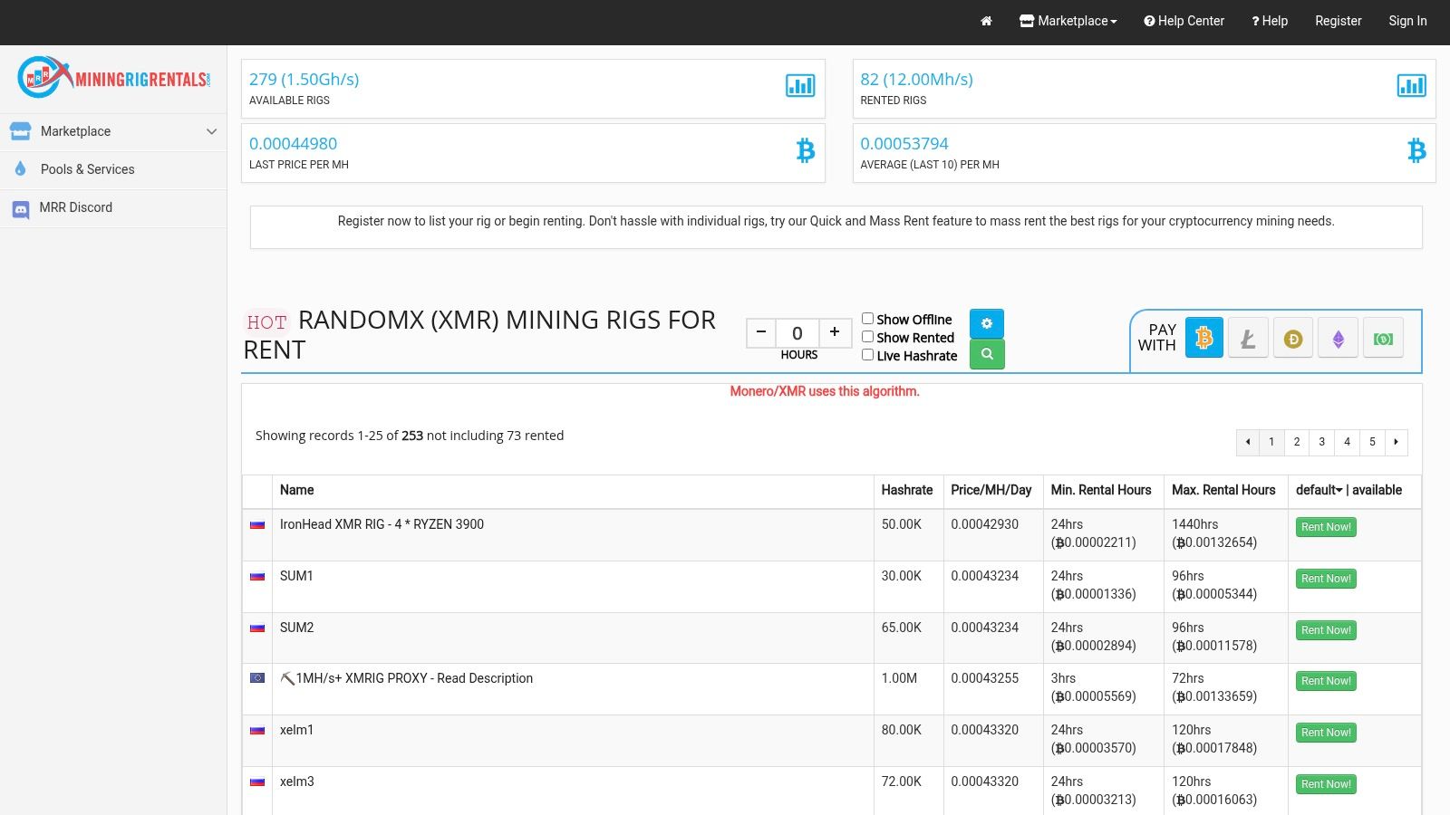 MiningRigRentals – Rent RandomX CPU hashpower on demand